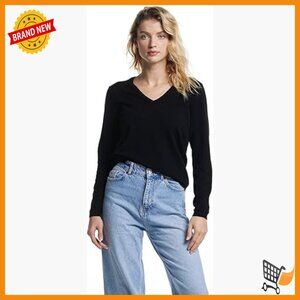 100% Cashmere V-Neck Pullover Sweater, Long Sleeve Winter Top